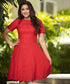 Scalloped Hem Red Linen Dress